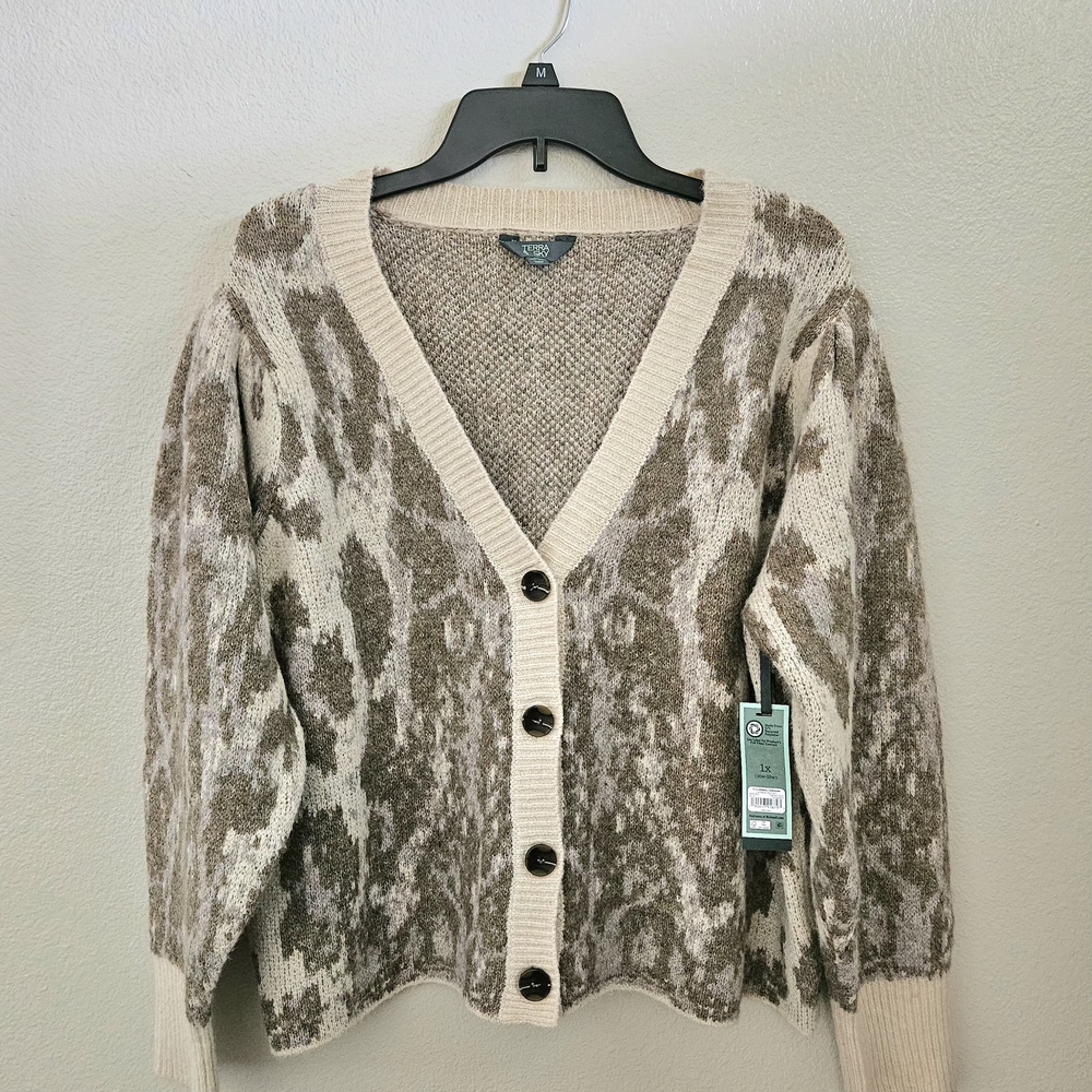 Terra & Sky Cream and Brown Cardigan Sweater